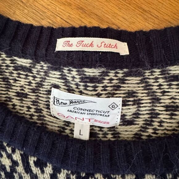 GANT RUGGER The Tuck Stitch Sweater Evening Blue Wool Size L - Picture 3 of 8
